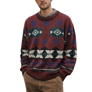 Vintage Men's Style Aztec Knit Sweater‎ Grandpa Core Cozy Fit Size XL